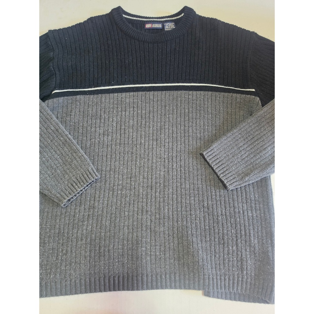 Faded Glory Mens 2XL Ribbed Knit Colorblock Sweater Navy Blue Gray Crewneck